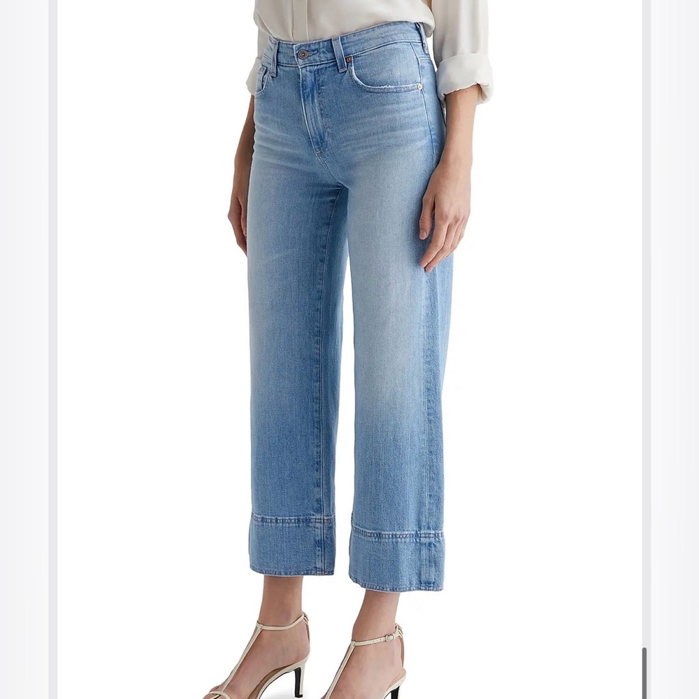 NWT/ AG Saige Mid-Rise Dana Point (Light Blue)Wide-Leg Cropped Jeans - Picture 3 of 14